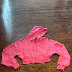 Garage Cropped Pink Zip-Up Hoodie